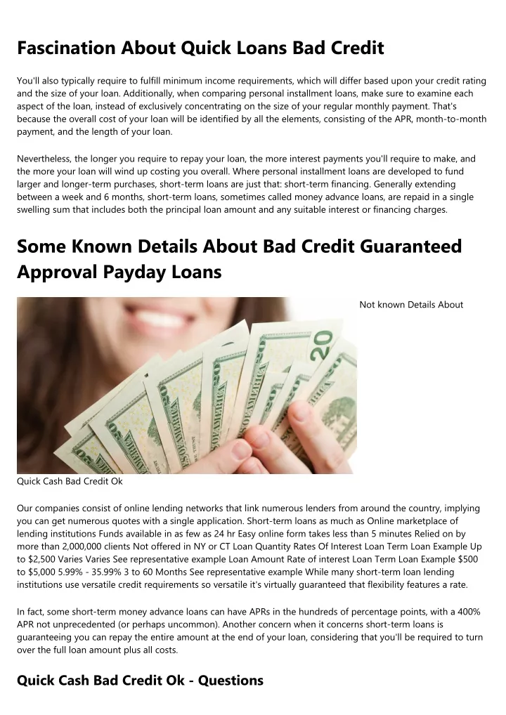 fascination about quick loans bad credit