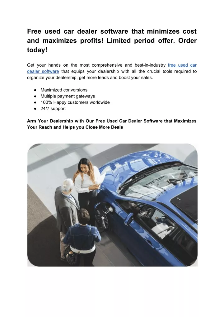 free used car dealer software that minimizes cost