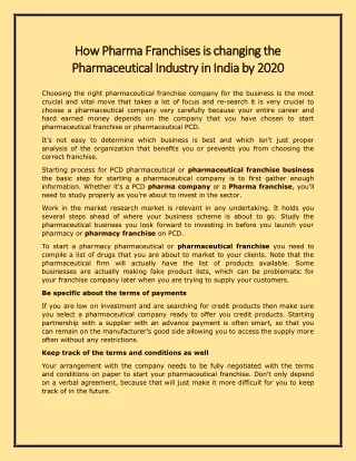 How Pharma Franchises is changing the Pharmaceutical Industry in India by 2020