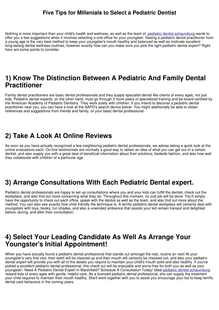 five tips for millenials to select a pediatric