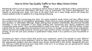 How to Drive Top Quality Traffic to Your eBay Choice Online Shop