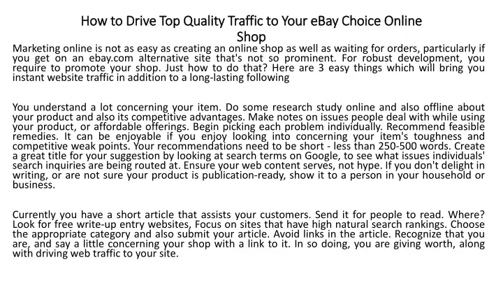 how to drive top quality traffic to your ebay choice online shop