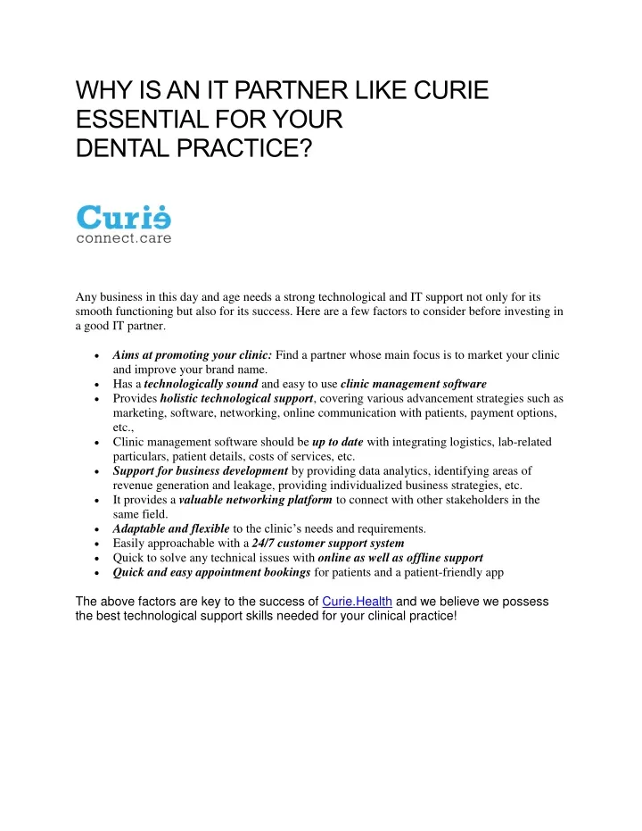 why is an it partner like curie essential