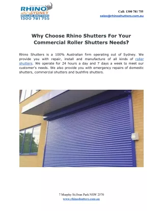 Why Choose Rhino Shutters For Your Commercial Roller Shutters Needs?