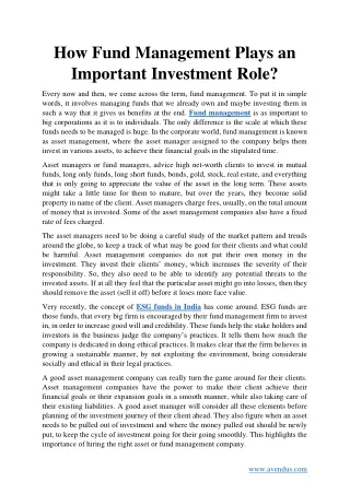 how fund management plays an important investment