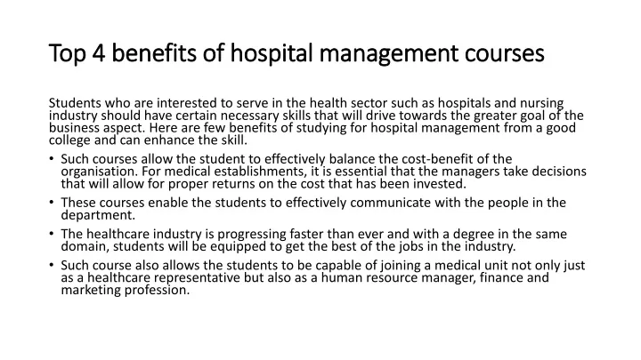 top 4 benefits of hospital management courses