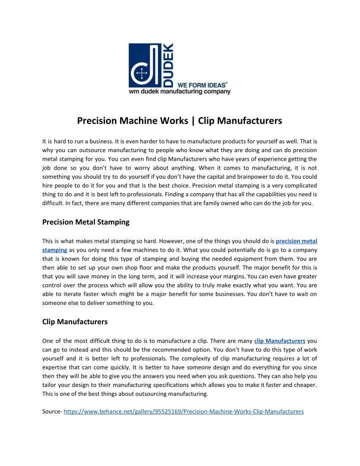 precision machine works clip manufacturers