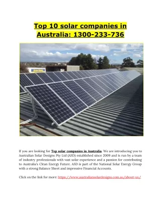 Top 10 solar companies in Australia: 1300-233-736