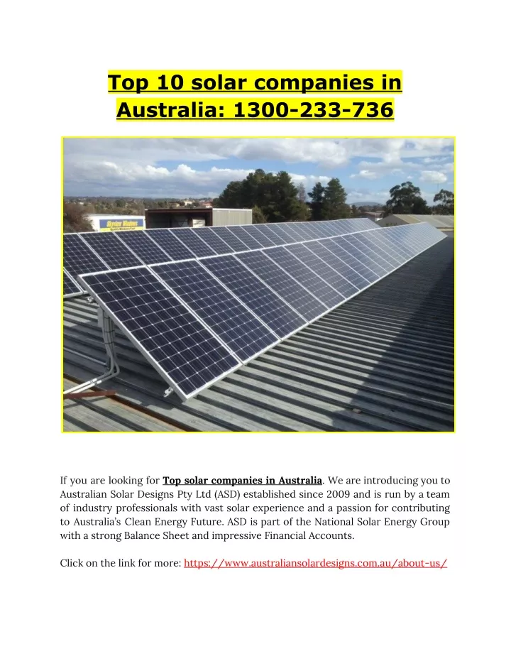 top 10 solar companies in australia 1300 233 736