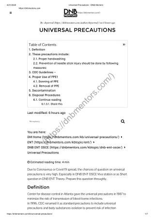 Universal precautions DNB ENT Theory and OSCE Viva station - Dnbmentors.com