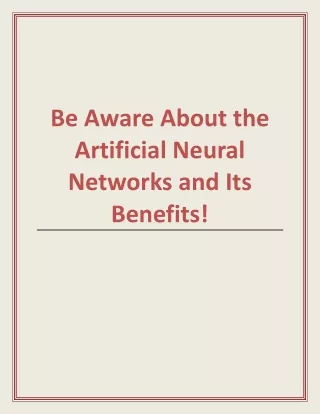 be aware about the artificial neural networks