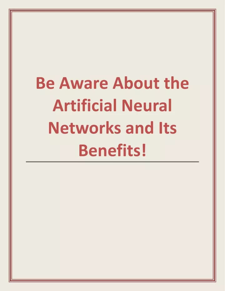 be aware about the artificial neural networks