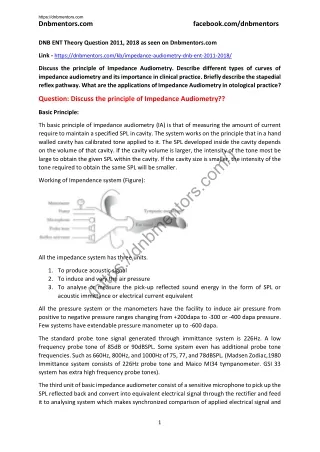 Dnb ent theory question impedance audiometry 2011 and 2018 DNB ENT Theory and OSCE Viva station - Dnbmentors.com