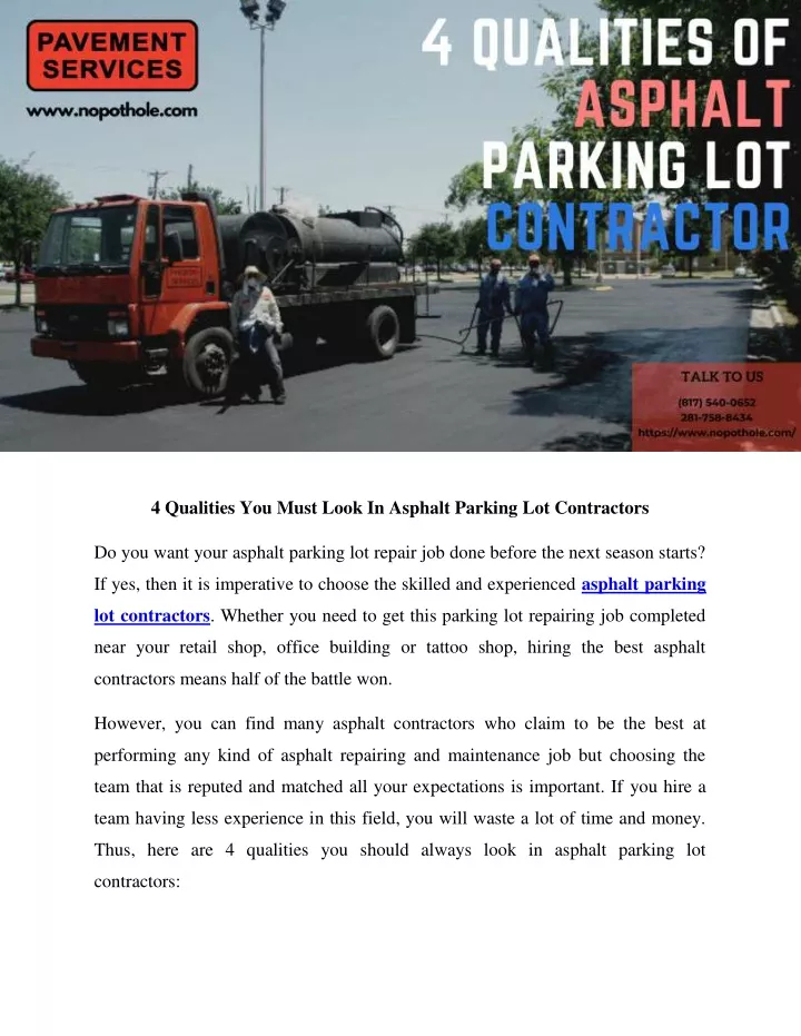 4 qualities you must look in asphalt parking
