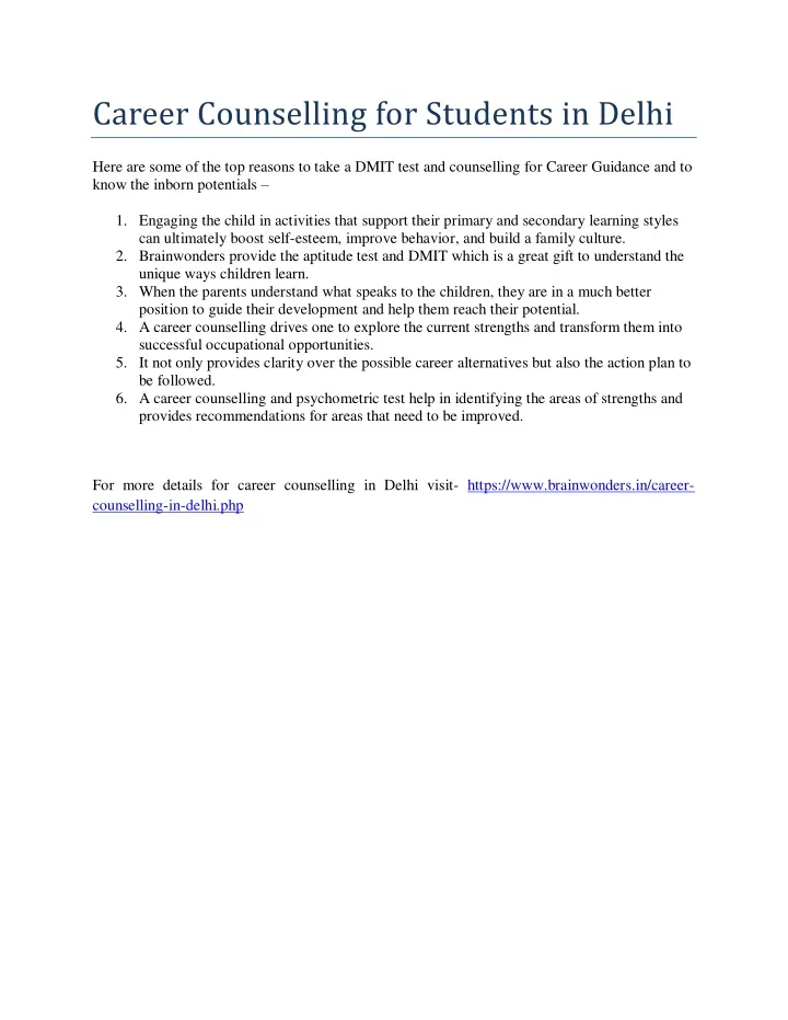 career counselling for students in delhi
