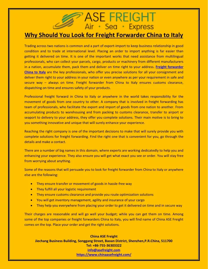 why should you look for freight forwarder china