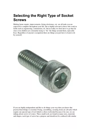 Selecting the Right Type of Socket Screws