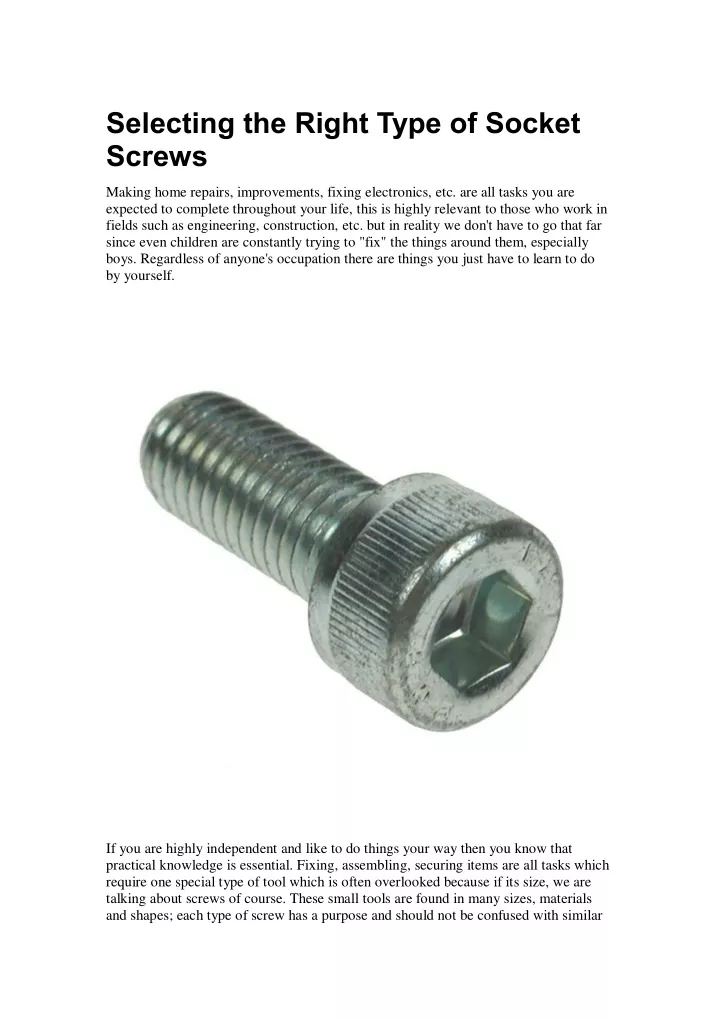 selecting the right type of socket screws