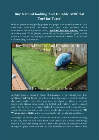 Buy Natural looking And Durable Artificial Turf for Futsal