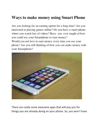 Simple ways to make money using Smart Phone