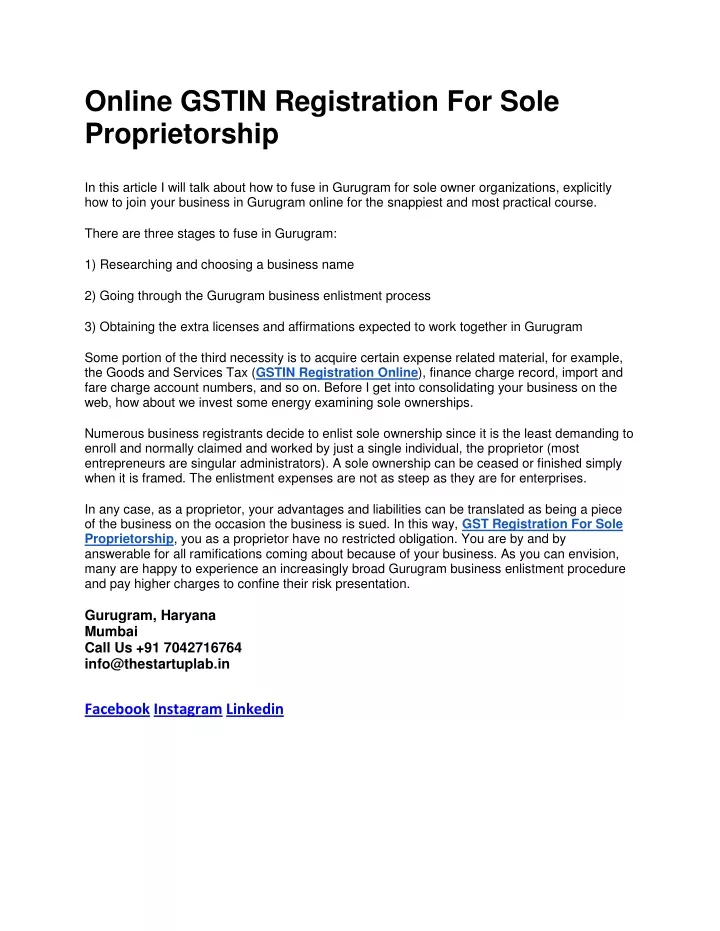 online gstin registration for sole proprietorship