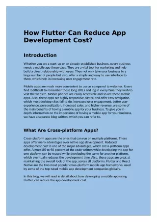 How Flutter Can Reduce App Development Cost?