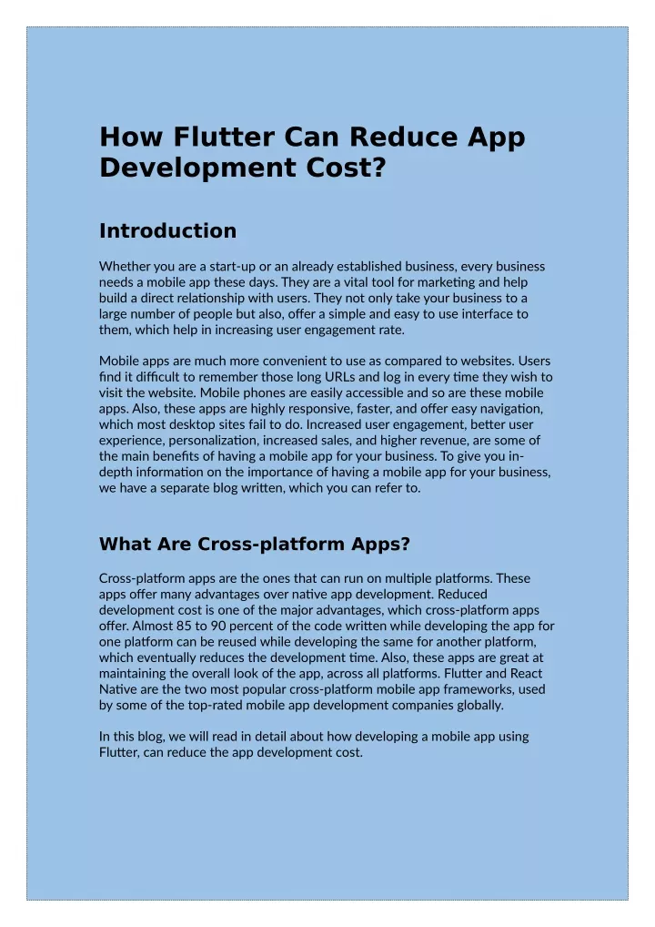 how flutter can reduce app development cost