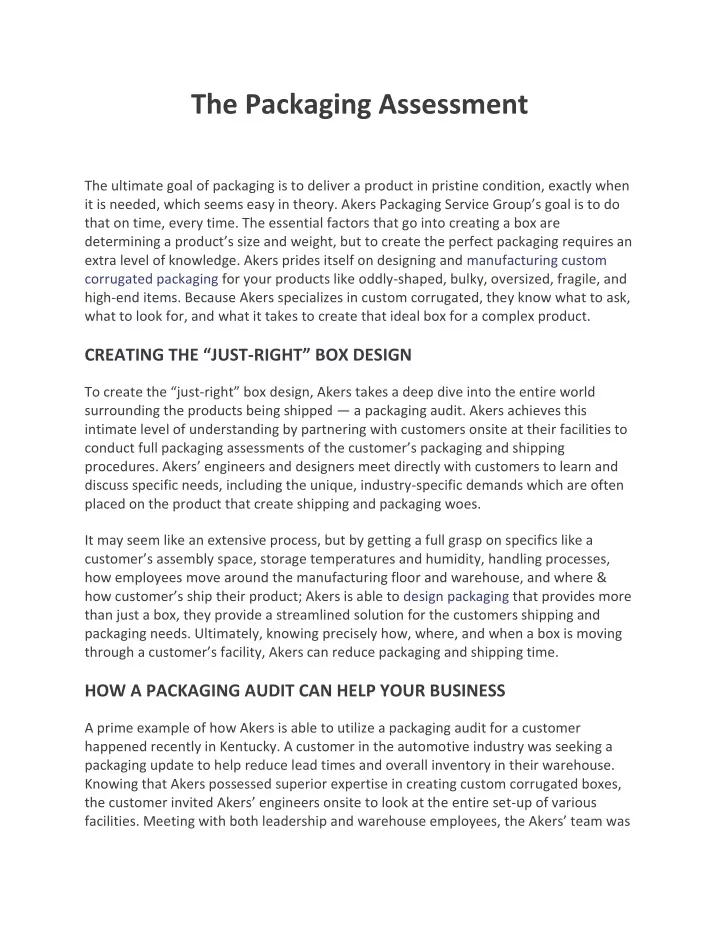 the packaging assessment