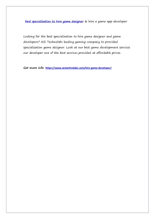 best specialization to hire game designer hire