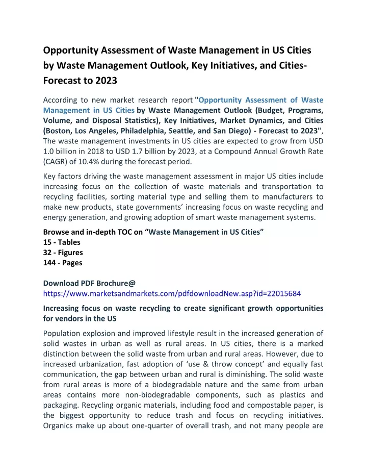 opportunity assessment of waste management