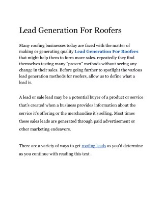 Lead Generation For Roofers