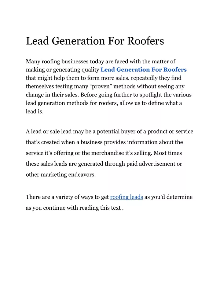 lead generation for roofers