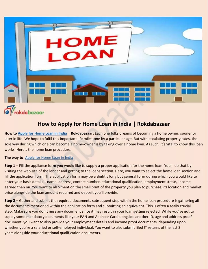 how to apply for home loan in india rokdabazaar