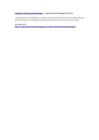 looking to hire drupal developer expert drupal