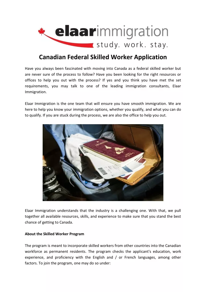 canadian federal skilled worker application