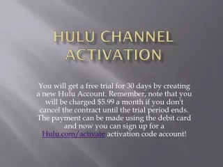 Hulu channel activation using hulu.com/activate
