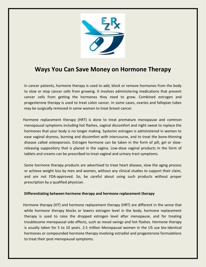 ways you can save money on hormone therapy