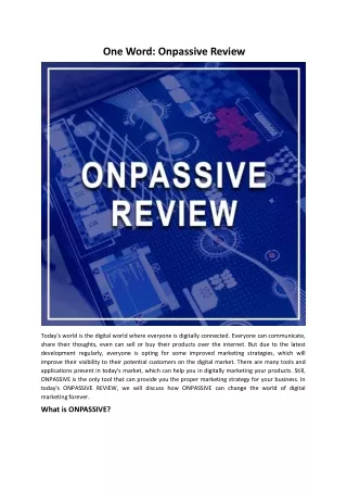 One Word: Onpassive Review
