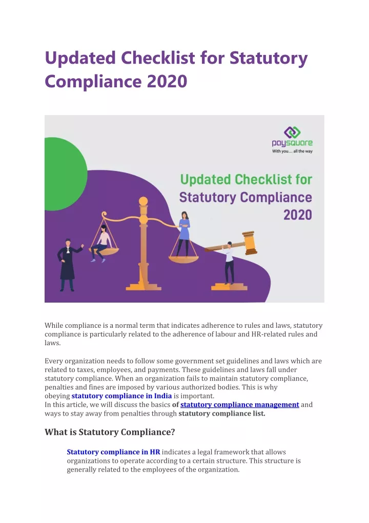 updated checklist for statutory compliance 2020