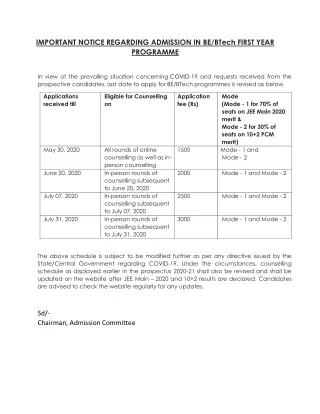 IMPORTANT NOTICE REGARDING ADMISSION IN BE/BTech FIRST YEAR PROGRAMME - TIET