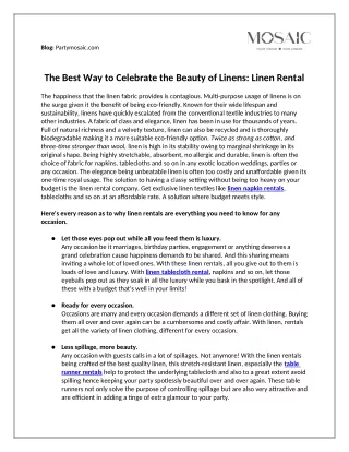 The Best Way to Celebrate the Beauty of Linens: Linen Rental