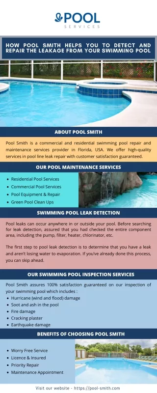 How Pool Smith Helps you to Detect and Repair the Leakage from Your Swimming Pool