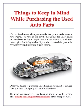 Things to Keep in Mind While Purchasing the Used Auto Parts