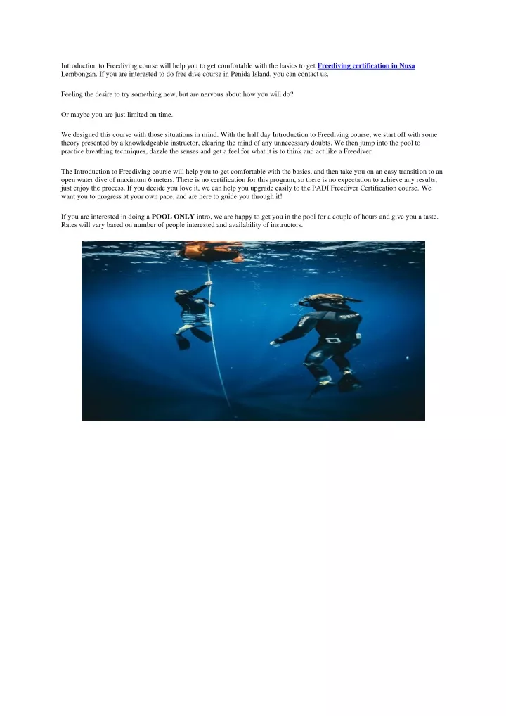 introduction to freediving course will help