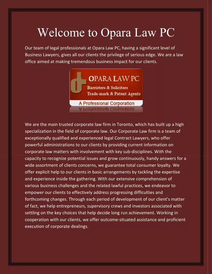 welcome to opara law pc