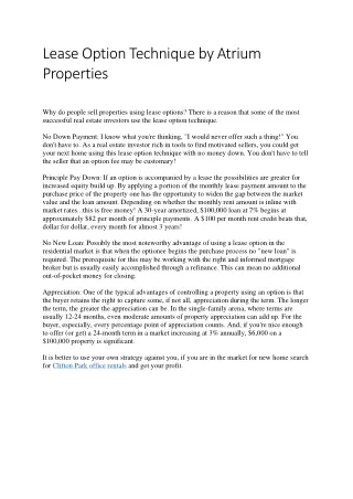 lease option technique by atrium properties
