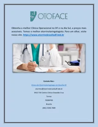 Consulta com Otorrinolaringologista em Brasilia (Clinica de Otorrinolaringologia em Brasília DF)