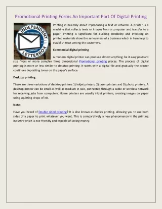 promotional printing forms an important part