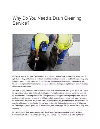 why do you need a drain cleaning service