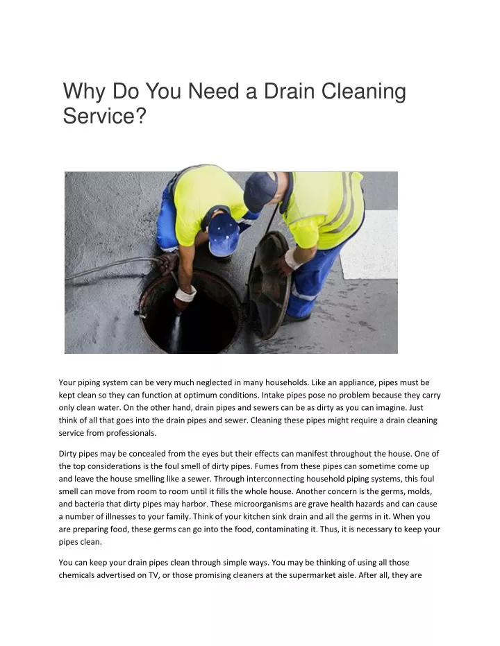 why do you need a drain cleaning service